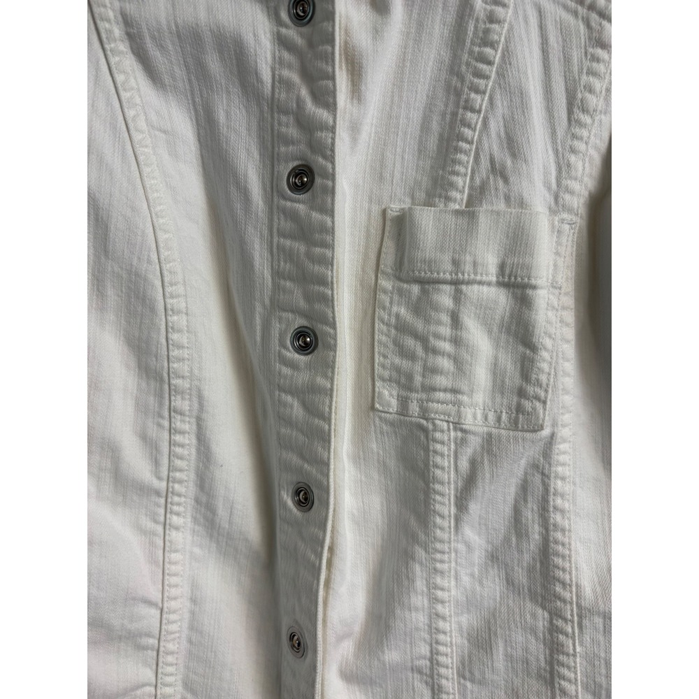 Chicos Platinum Womens White Denim Jacket Snap Front Size 2 Large Preppy - Picture 5 of 10